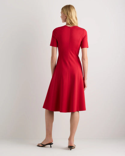 Ultra-Stretch Ponte Short Sleeve Midi Dress - XS / Ruby Red