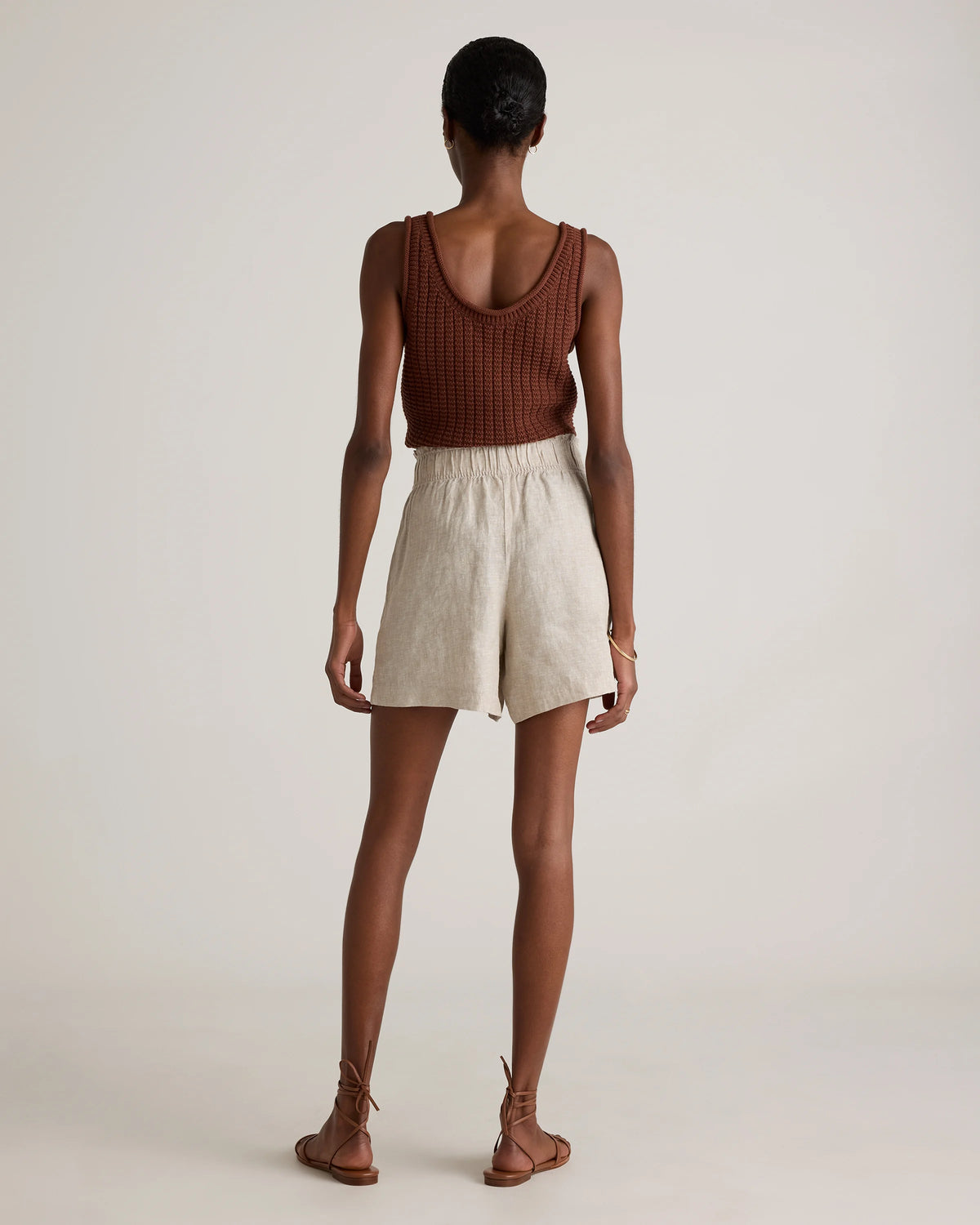100% European Linen High Waisted Shorts - XS / Sky Blue Mariner Stripe