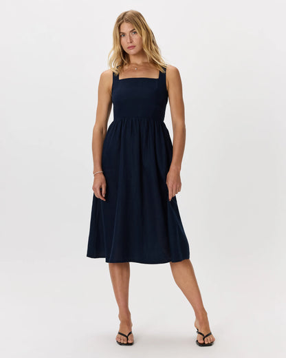 100% European Linen Fit & Flare Midi Dress - XS / Brick Red Heirloom Floral