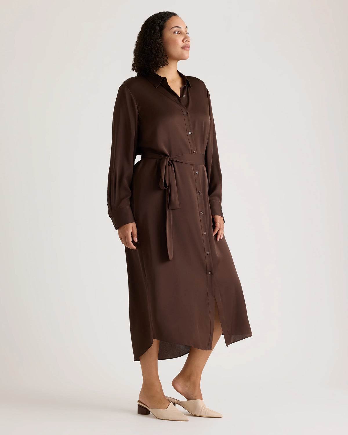 Washable Stretch Silk Maxi Shirt Dress - XS / Moonstone Blue