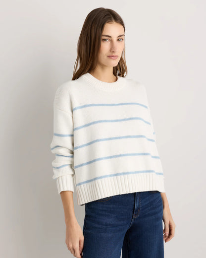 100% Organic Cotton Striped Crew Sweater - XS / Heather Brown/Ivory