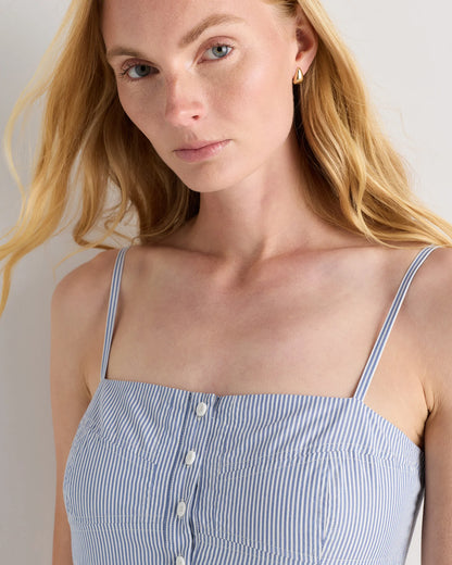 100% Organic Cotton Poplin Spaghetti Strap Maxi Dress - XS / Light Blue Stripe