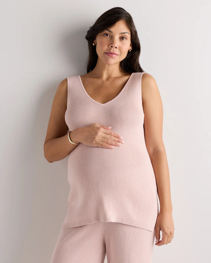 Cotton Cashmere Maternity and Nursing V-Neck Tank - XS / Mocha Heather