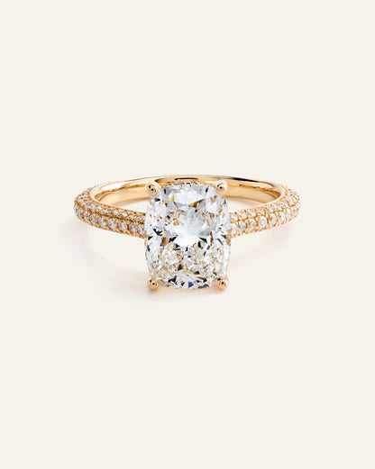 Lab Grown Diamond Elongated Cushion Pave Cathedral Engagement Ring - 3ct - 4 / Yellow Gold
