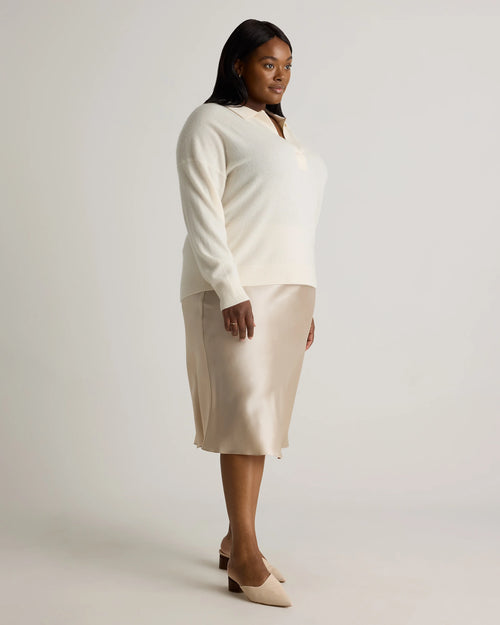 Mongolian Cashmere Polo Sweater - 1X / Ivory