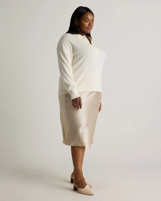 Mongolian Cashmere Polo Sweater - 1X / Ivory