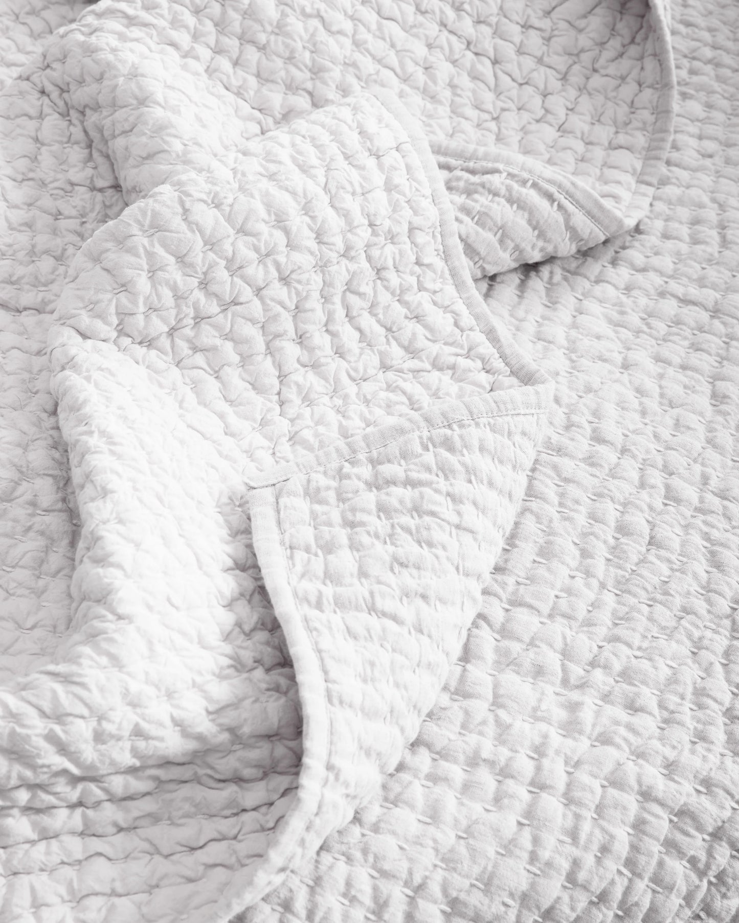 European Linen Cotton Stitch Quilt - Twin / Stone