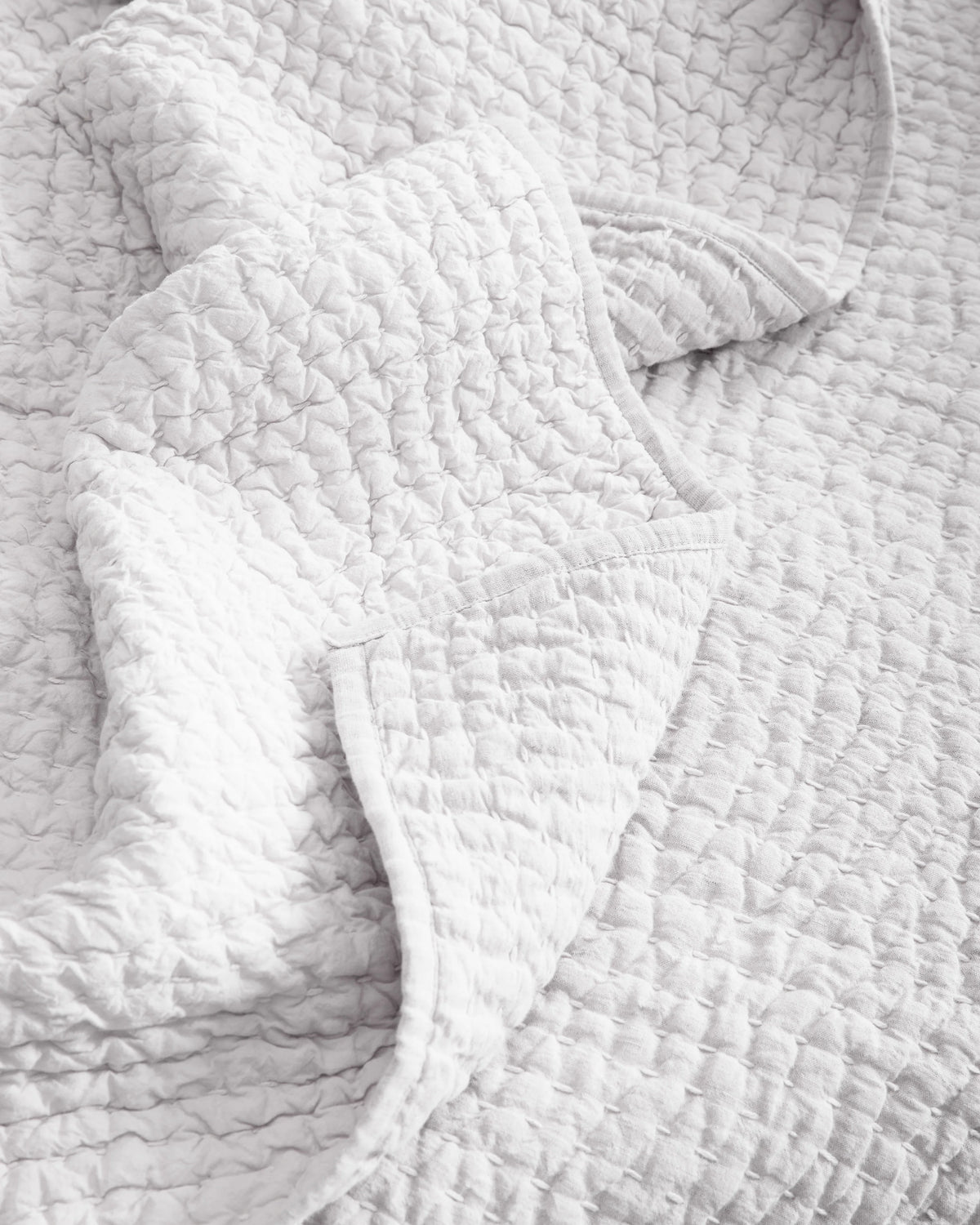 European Linen Cotton Stitch Quilt Set - Twin / Stone