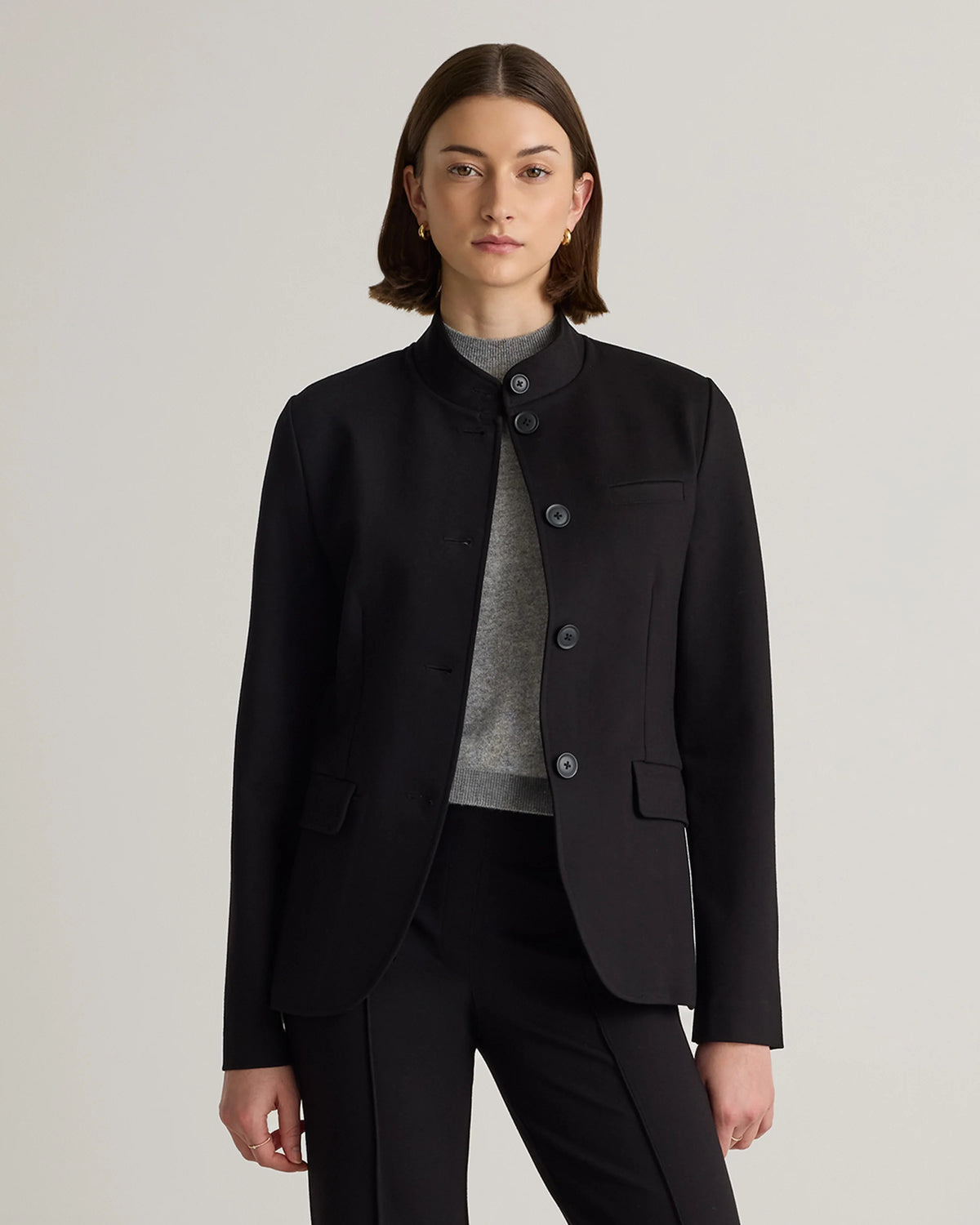 Ultra-Stretch Ponte Stand Collar Blazer - XS / Navy