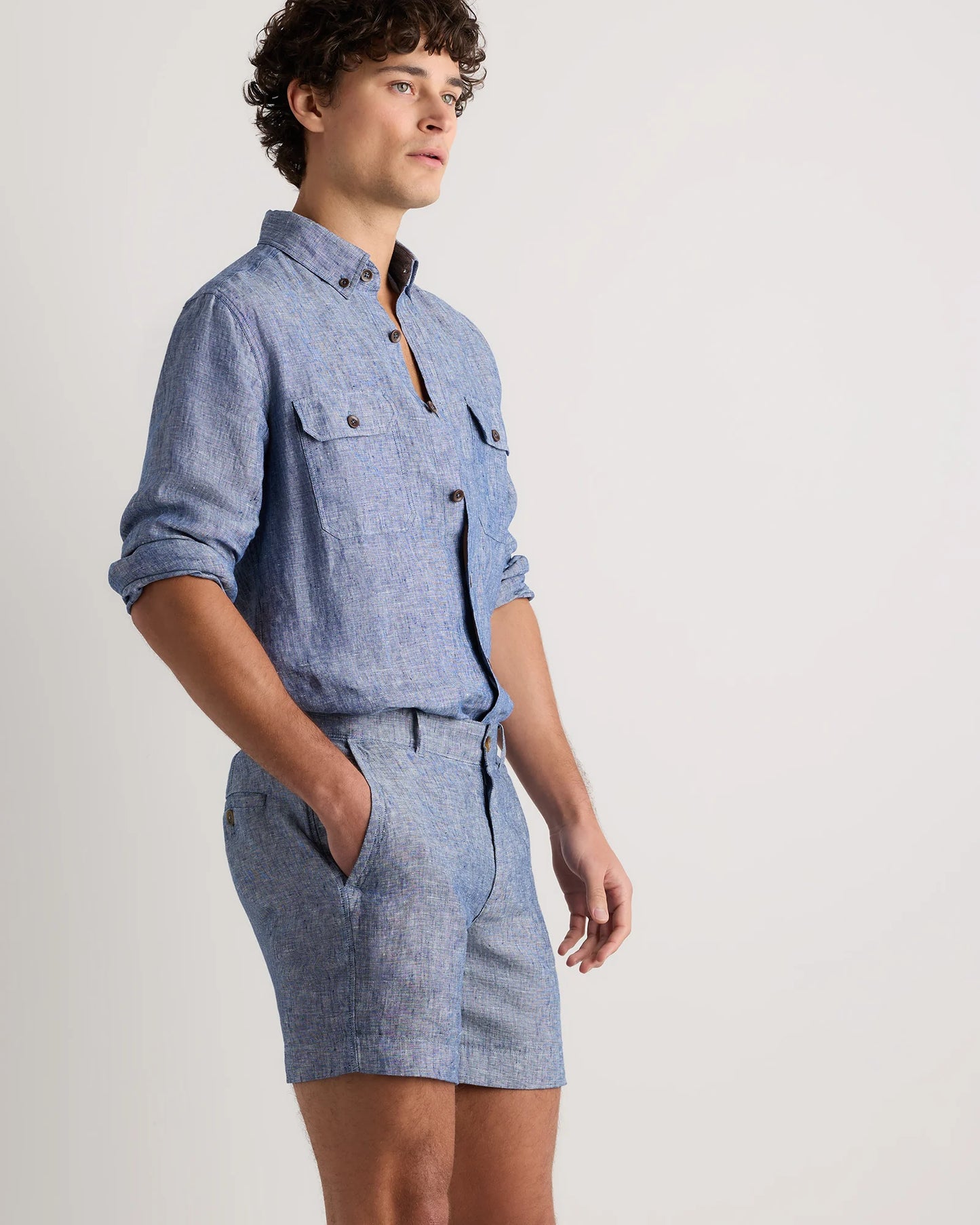 100% European Linen Trouser Shorts - 7" - S / Bayberry Olive