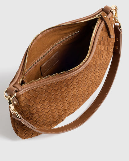 Sloane Suede Handwoven Mini Shoulder Bag - One Size / Pebble