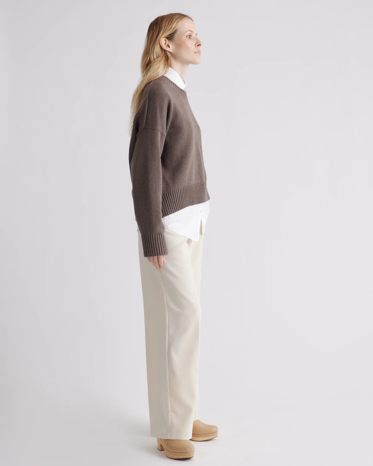100% Organic Cotton Boyfriend Crew Sweater - XS / Speckled Beige