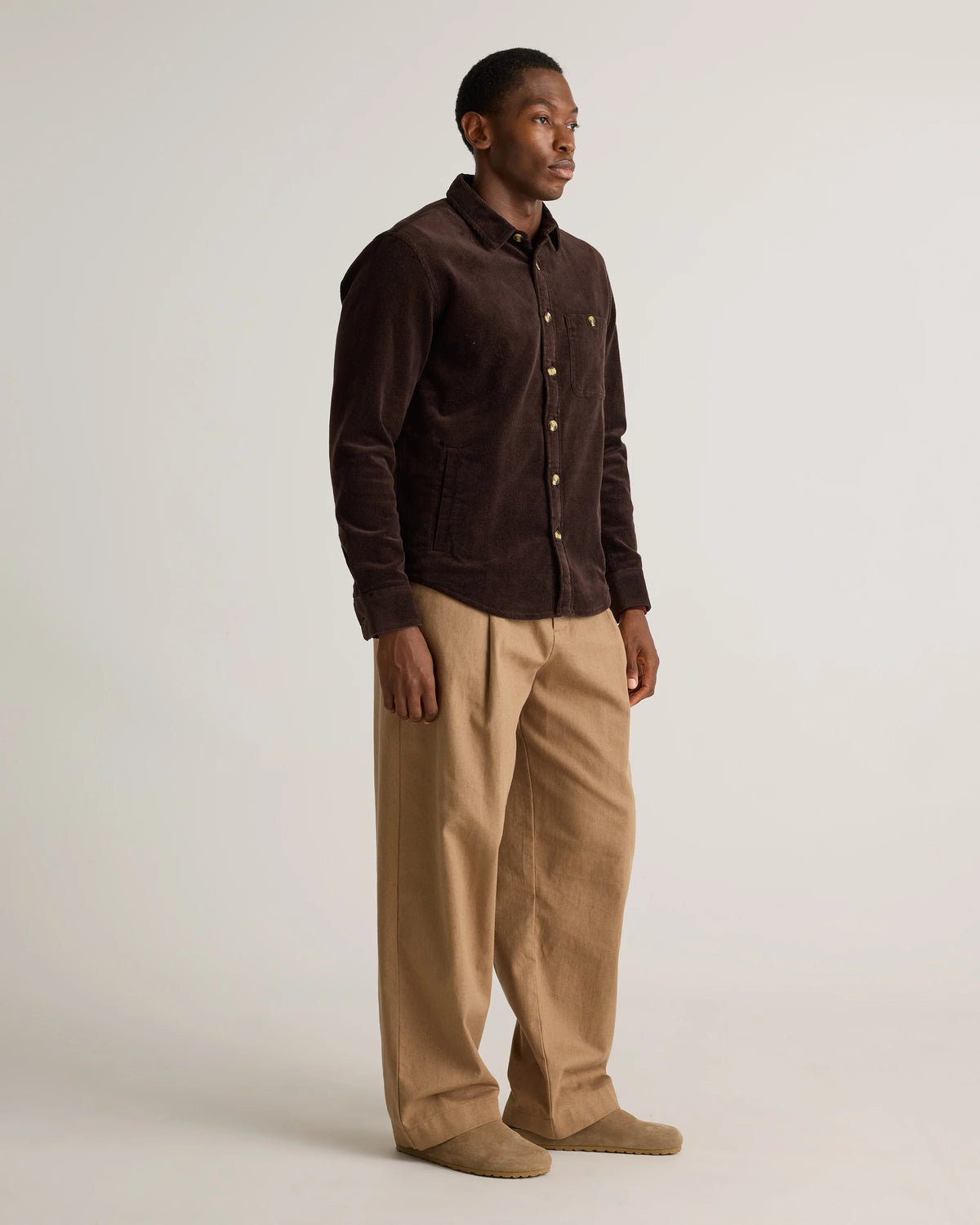 Organic Stretch Corduroy Overshirt - S / Espresso