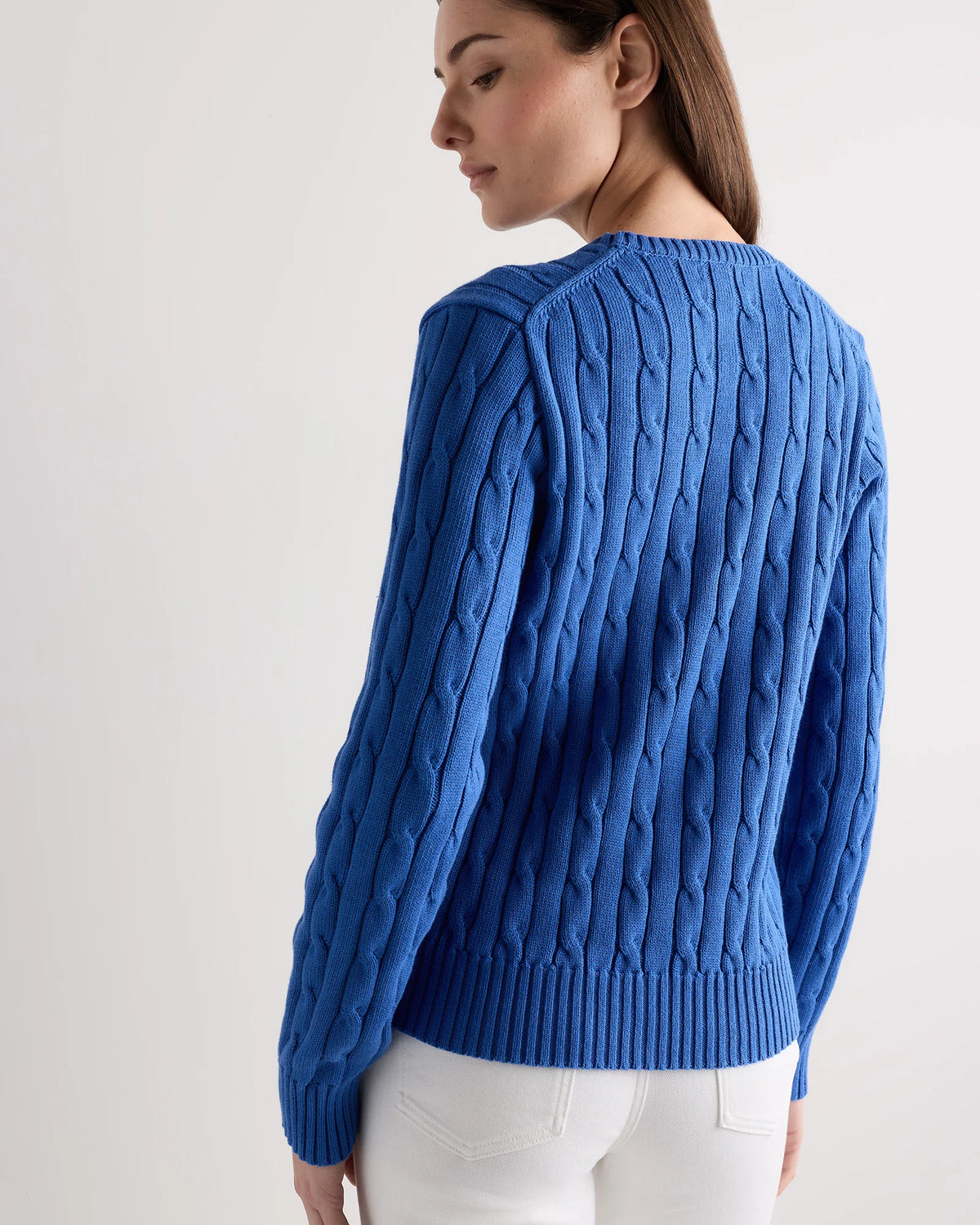 100% Organic Cotton Cable Crewneck Sweater - XS / Sapphire Blue