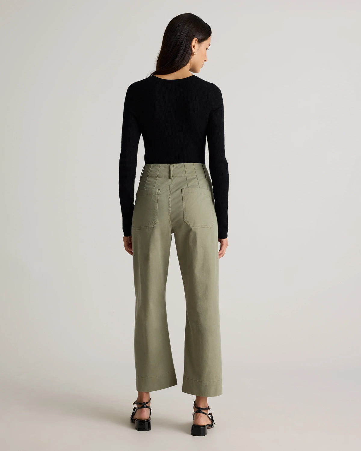 Organic Stretch Cotton Chino Cropped Wide Leg Pants - 0 / Aegean Blue