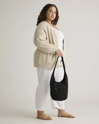 Hand Crochet Hobo Shoulder Bag - One Size / Black