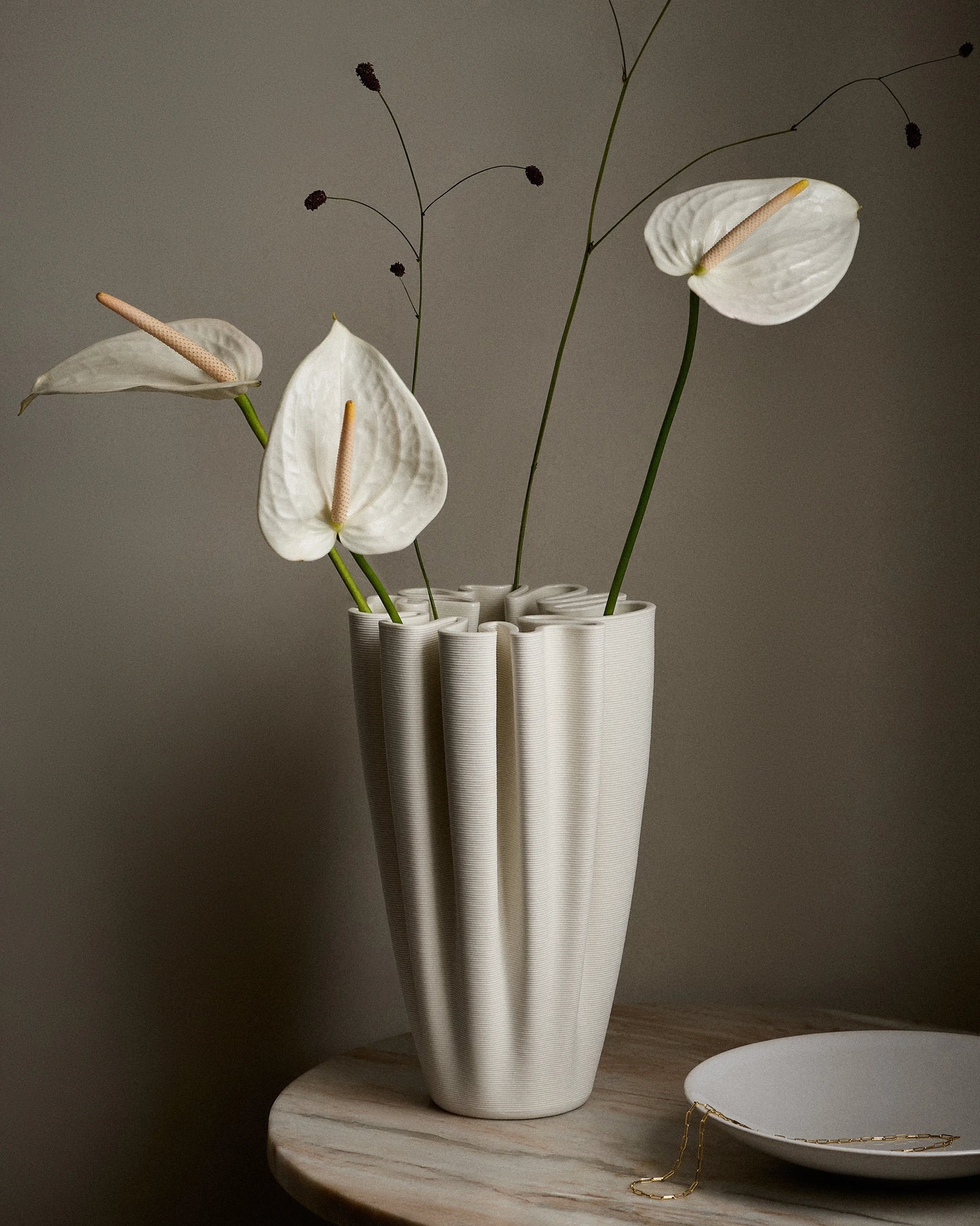 Sculptural Rippled Ceramic Vase - One Size / White