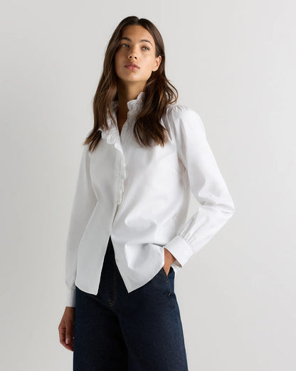 100% Organic Cotton Lace Ruffle Blouse - XS / Classic White