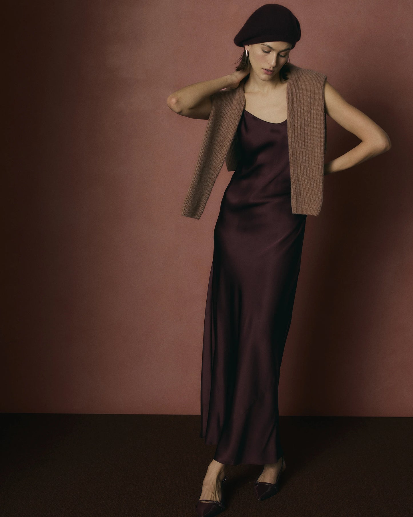 100% Washable Silk Maxi Slip Dress - XS / Cordovan Red Hibiscus