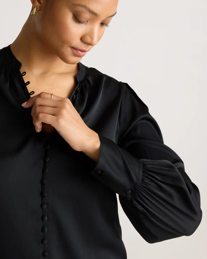 Washable Stretch Silk Peasant Blouse - XS / Ivory