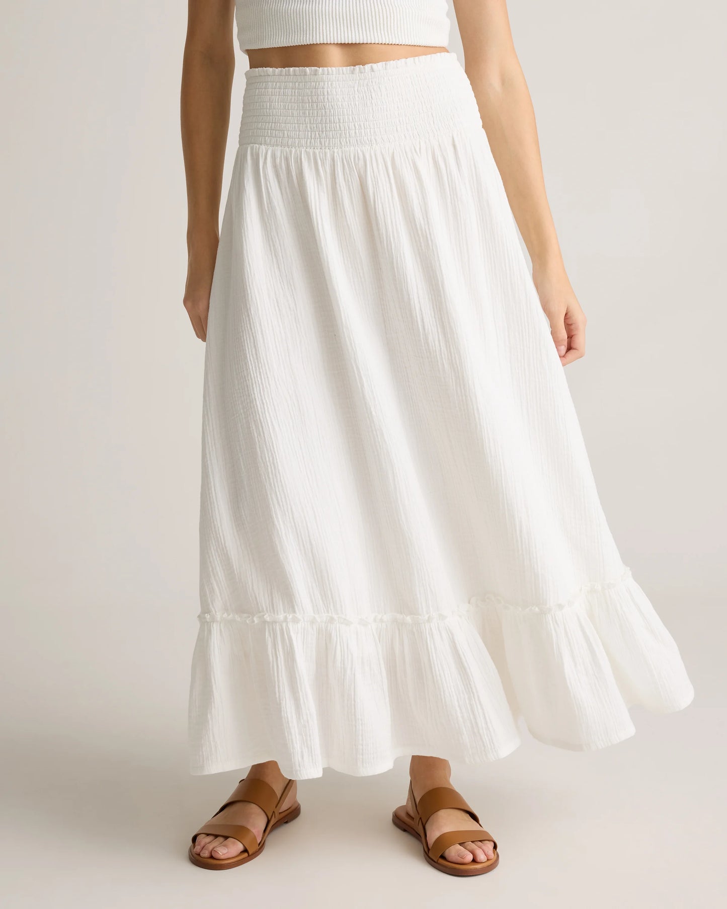 100% Organic Cotton Gauze Smocked Maxi Skirt - XS / Blue Gingham