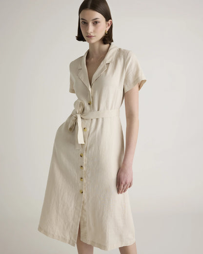 100% European Linen Button Front Dress - XS / Sky Blue Mariner Stripe