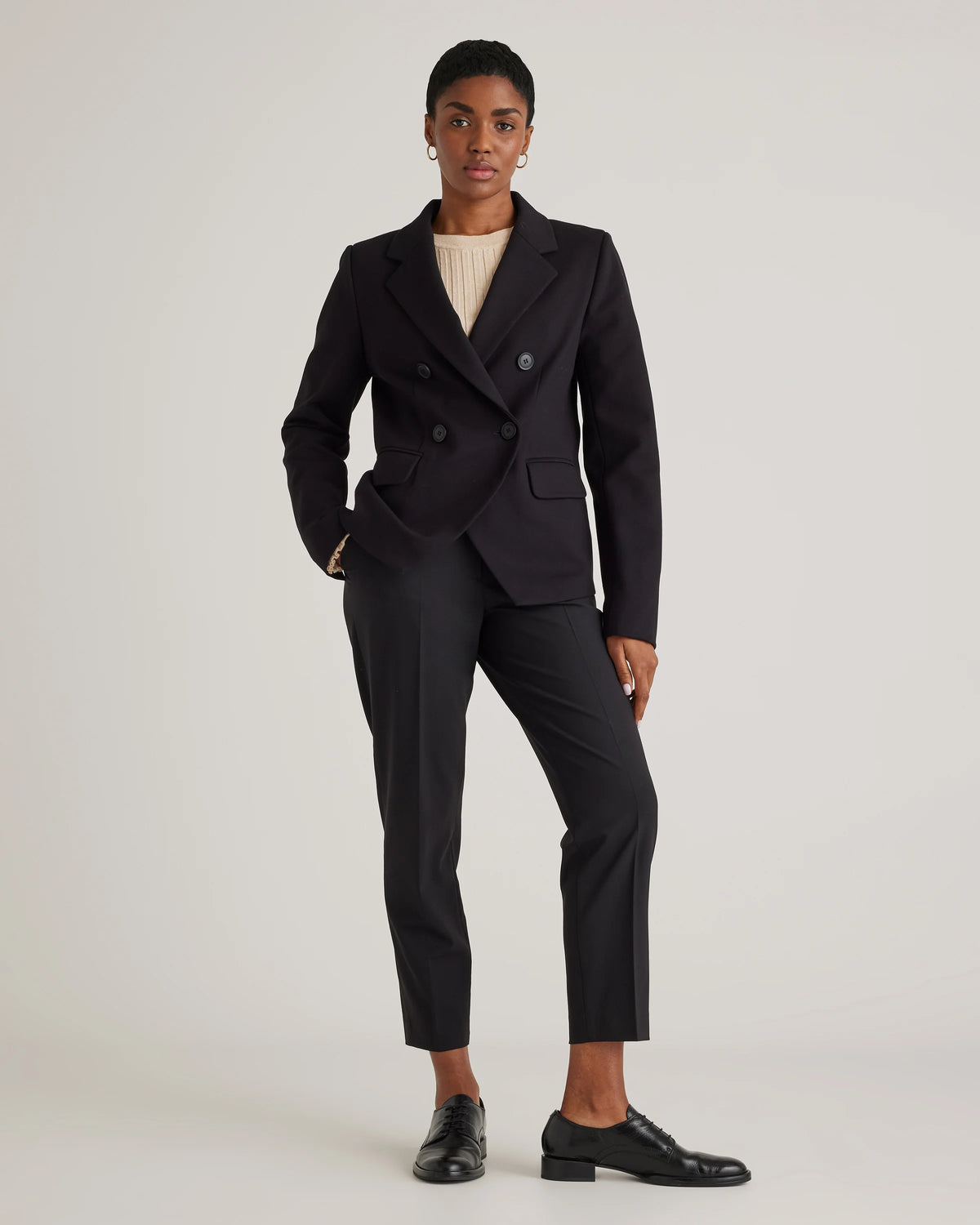 Ultra-Stretch Ponte Double-Breasted Blazer - XS / Charcoal