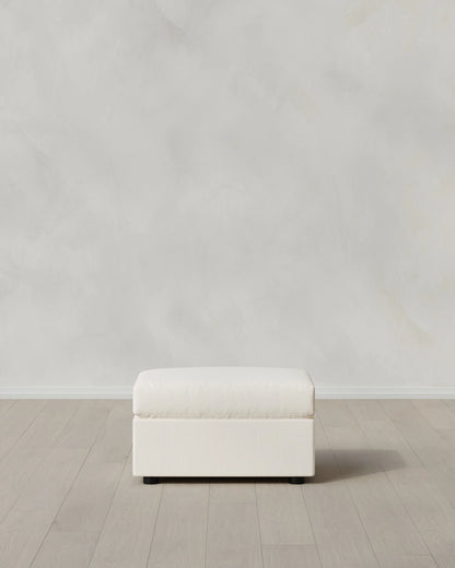 Brennan Ottoman in Performance Chenille Linen Blend - One Size / Snow