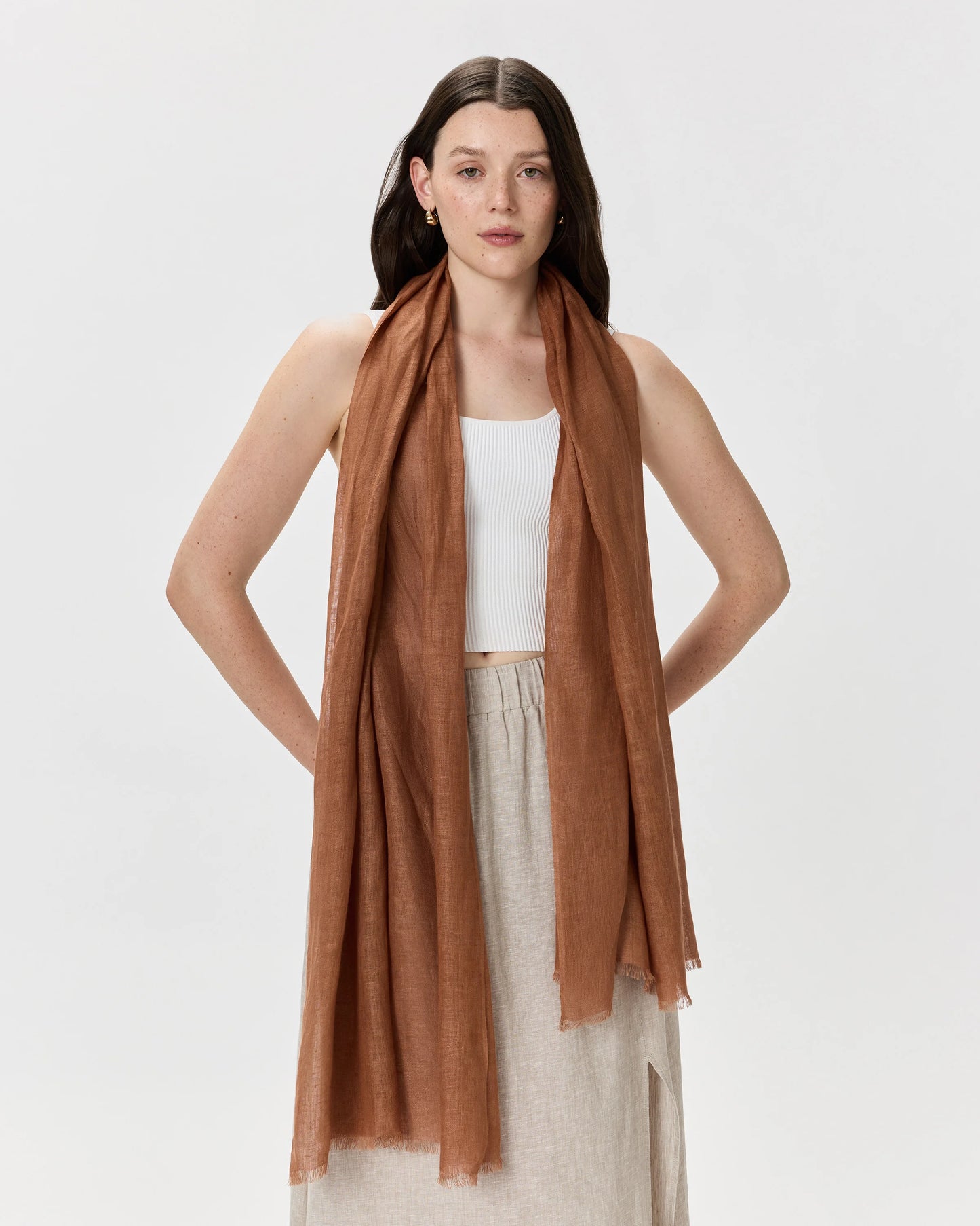 100% European Linen Scarf - One Size / Porcelain Blue