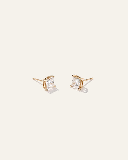 14K Gold Lab Grown Diamond Princess Solitaire Studs - 2ctw - One Size / Yellow Gold