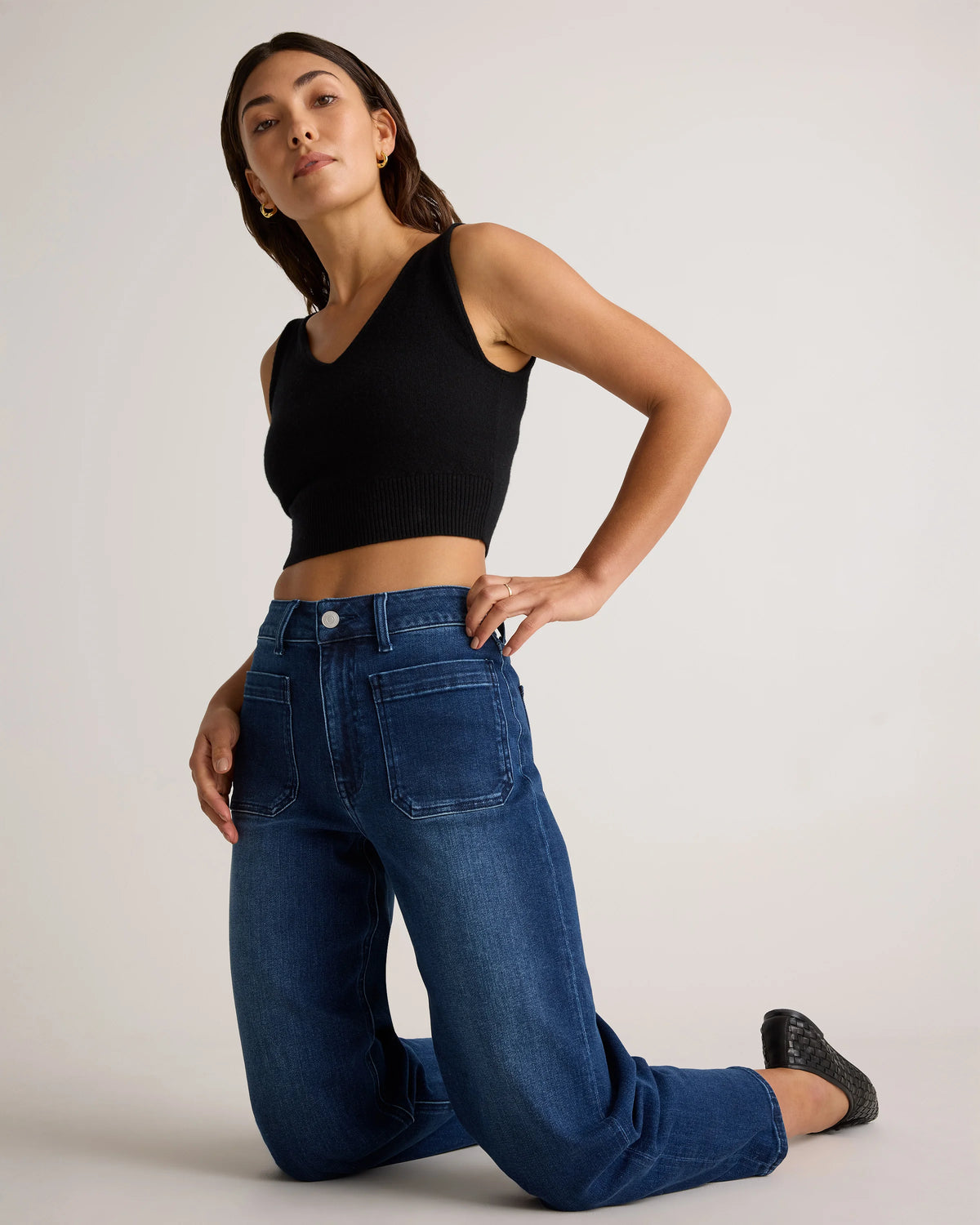 Bella Stretch Patch Pocket Wide Leg Jeans - 24 / Deep Sea Blue