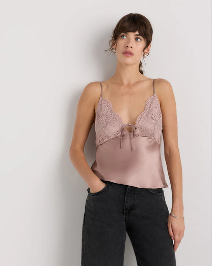 100% Washable Silk Lace Cutout Cami - XS / Black