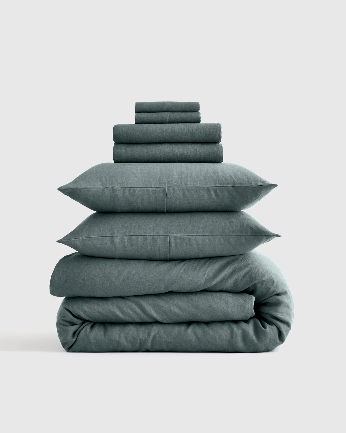 European Linen Deluxe Bedding Bundle - Twin / Willowleaf/White Stripe
