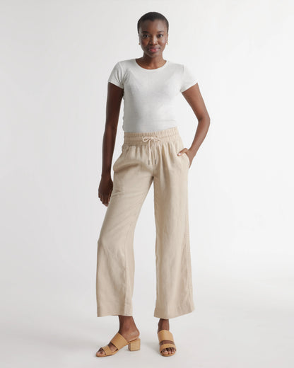 100% European Linen Wide Leg Pants - XS / Bayberry Olive