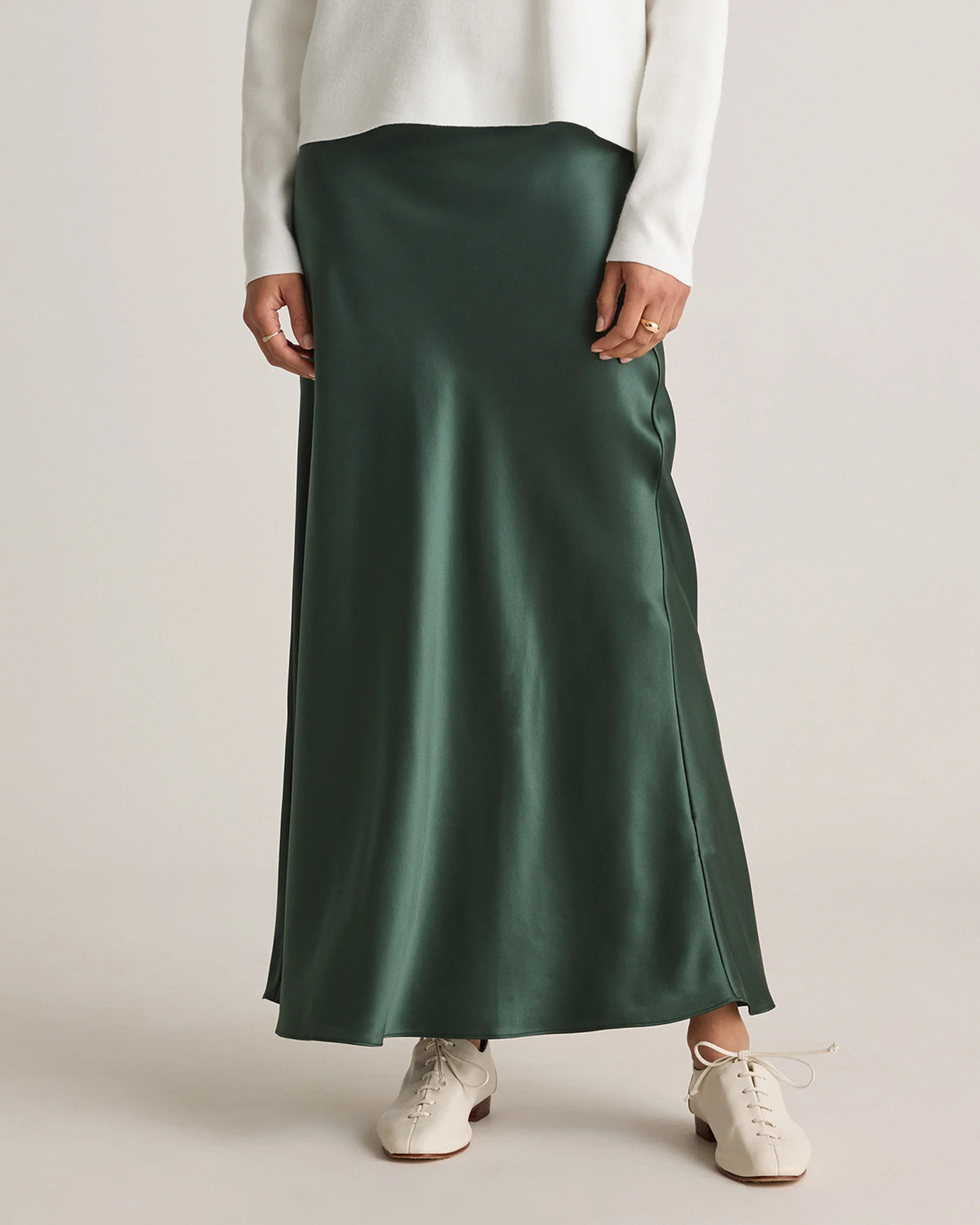100% Washable Silk Maxi Skirt - XS / Champagne