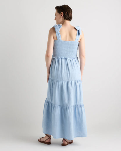 100% Organic Cotton Gauze Smocked Sleeveless Midi Dress - XS / Khaki Gingham