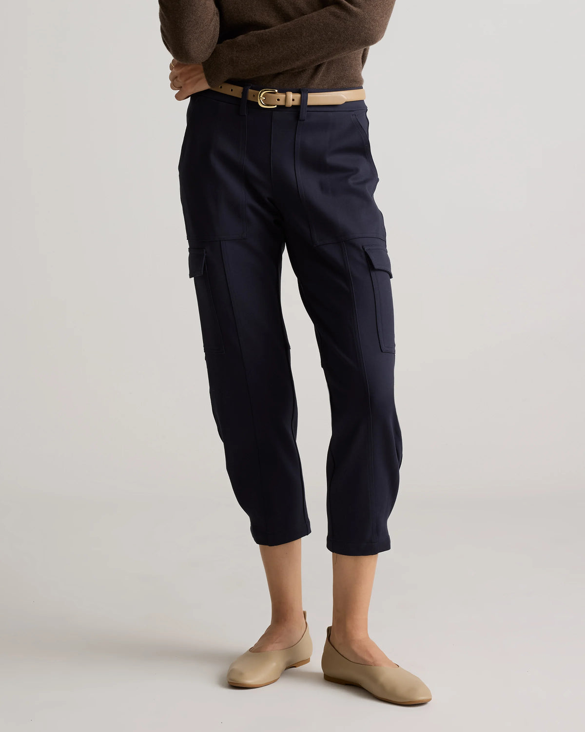 Ultra-Stretch Ponte Tapered Cargo Pants - XS / Black