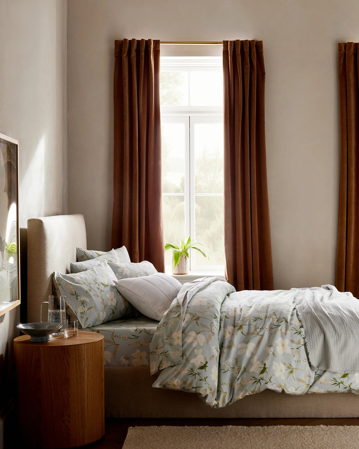 Organic Crisp Percale Floral Duvet Cover - Twin / Toffee Florette