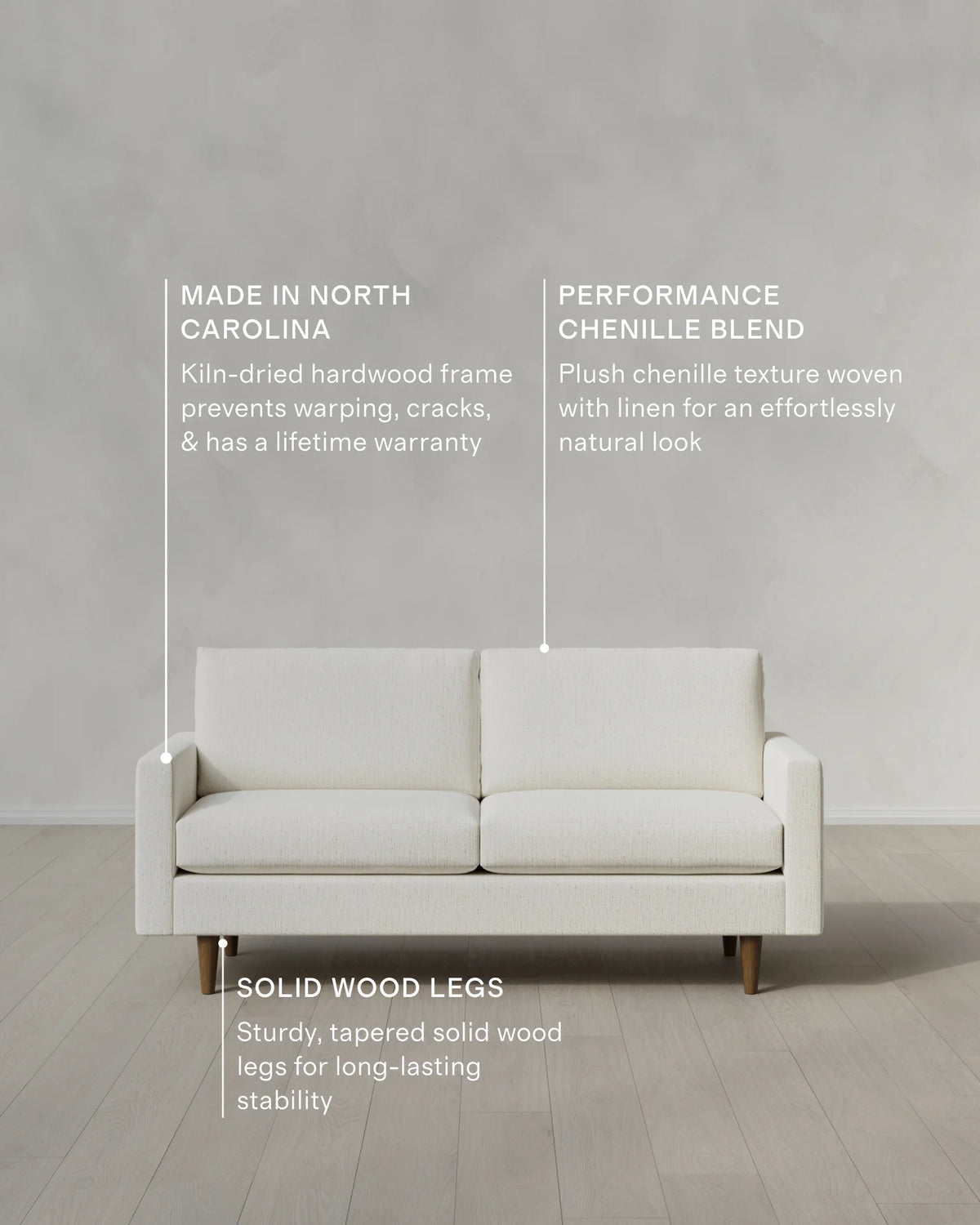 Atlas Midcentury Sofa in Performance Chenille Linen Blend - 6ft / Snow