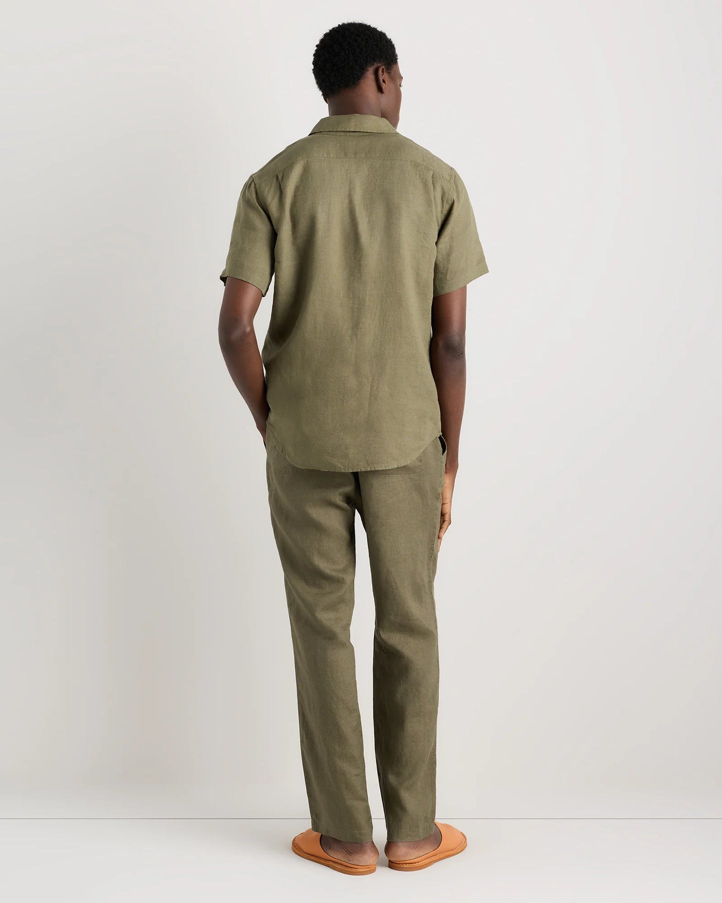 100% European Linen Drawstring Beach Pants - XS / Taupe Brown Chambray