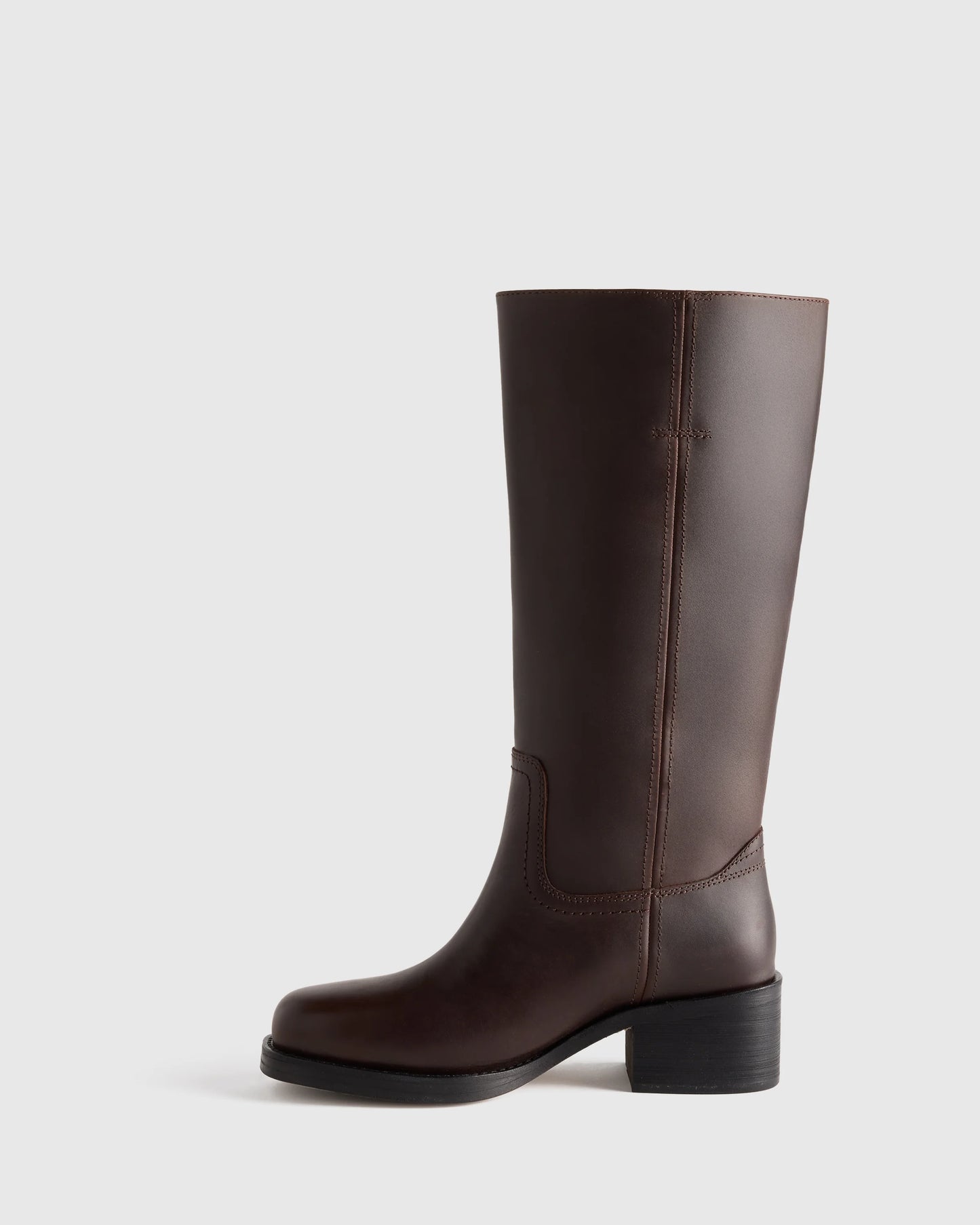 Italian Leather Block Heel Boot - 5 / Chestnut