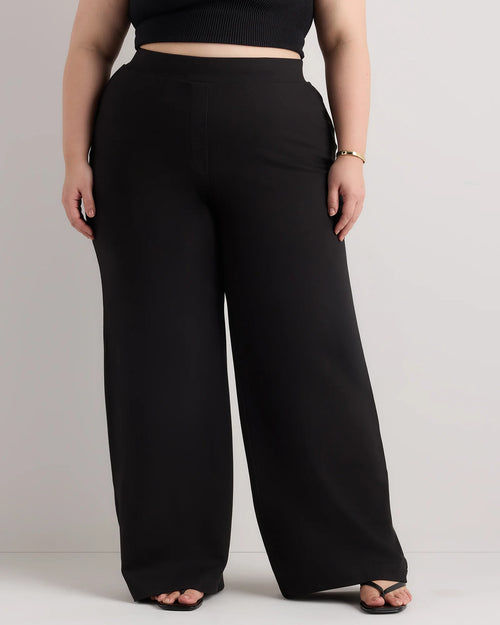 Ultra-Stretch Ponte Wide Leg Pants - 1X / Black