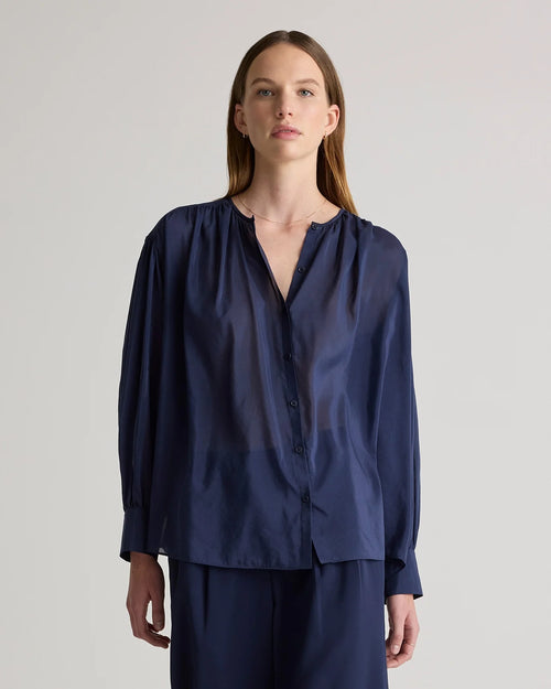 Cotton-Silk Voile Blouson Blouse - XS / Dark Navy