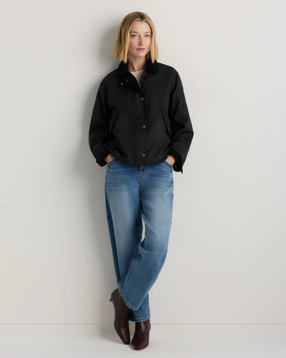 Organic Waxed Cotton Cropped Barn Jacket - XS / Vintage Black