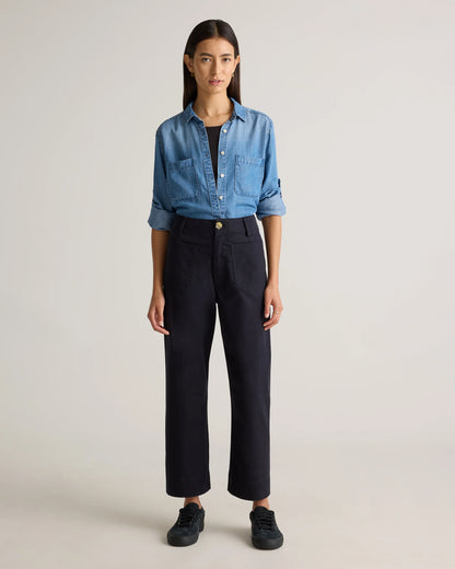 Organic Stretch Cotton Chino Cropped Wide Leg Pants - 0 / Aegean Blue