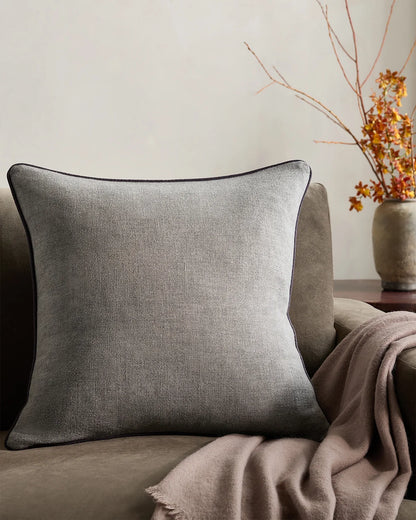 Contrast Piped Wool Pillow Cover - 20x20 / Brick Red/Espresso