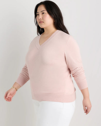 Lightweight Cotton Cashmere V-Neck Sweater - 1X / Black