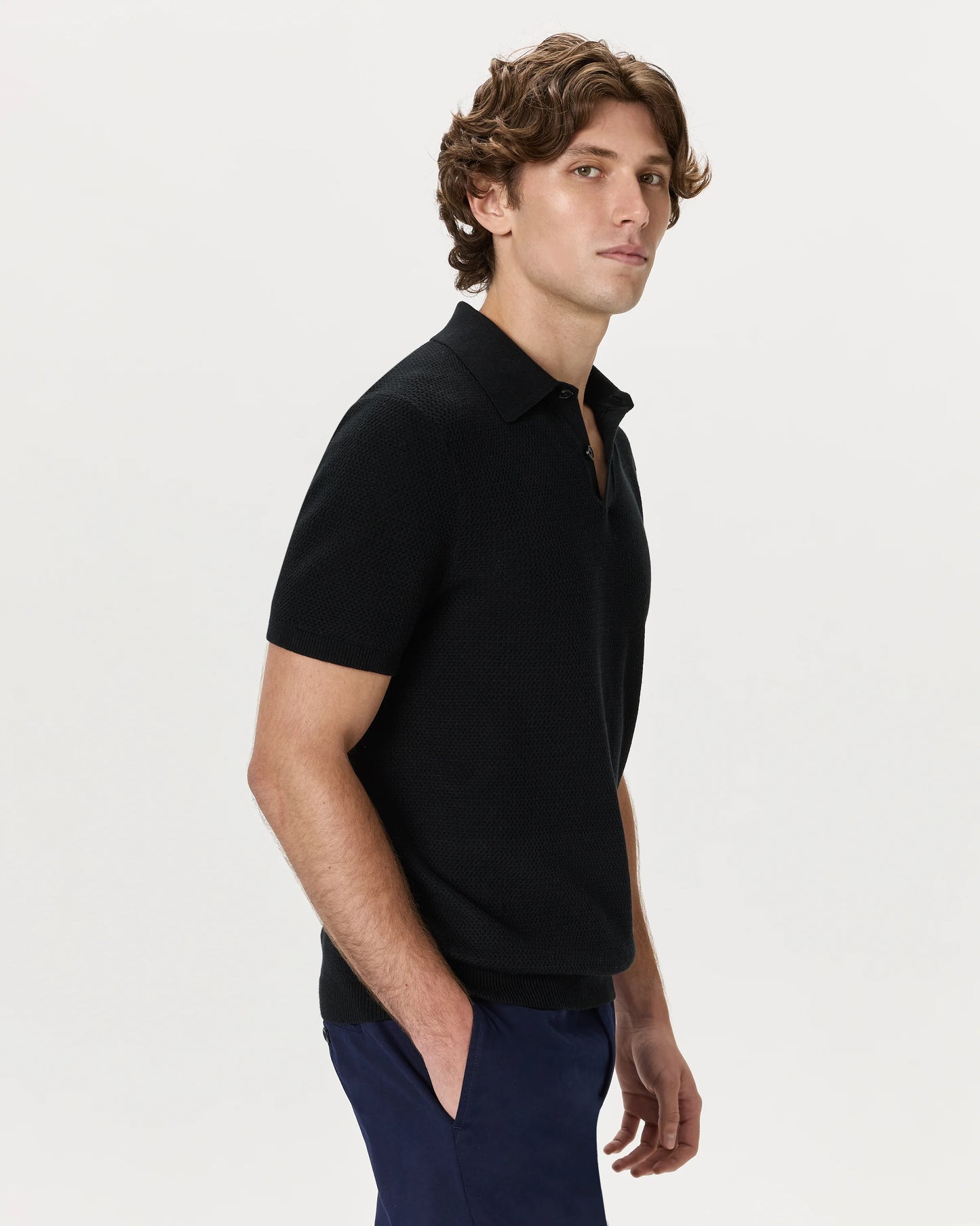 100% Organic Cotton Mesh-Stitch Sweater Polo - XS / Charcoal