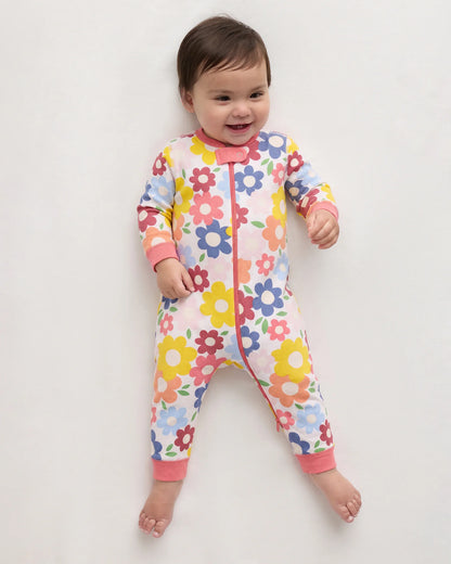 100% Organic Cotton One Piece Pajama - 0-3M / Navy Stripe