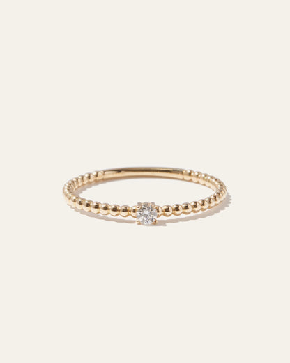 14K Gold Diamond Beaded Ring - 4 / Yellow Gold
